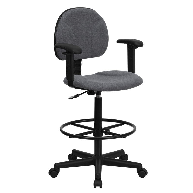 Flash Furniture Patterned Ergonomic Drafting Chair in Gray with Arms