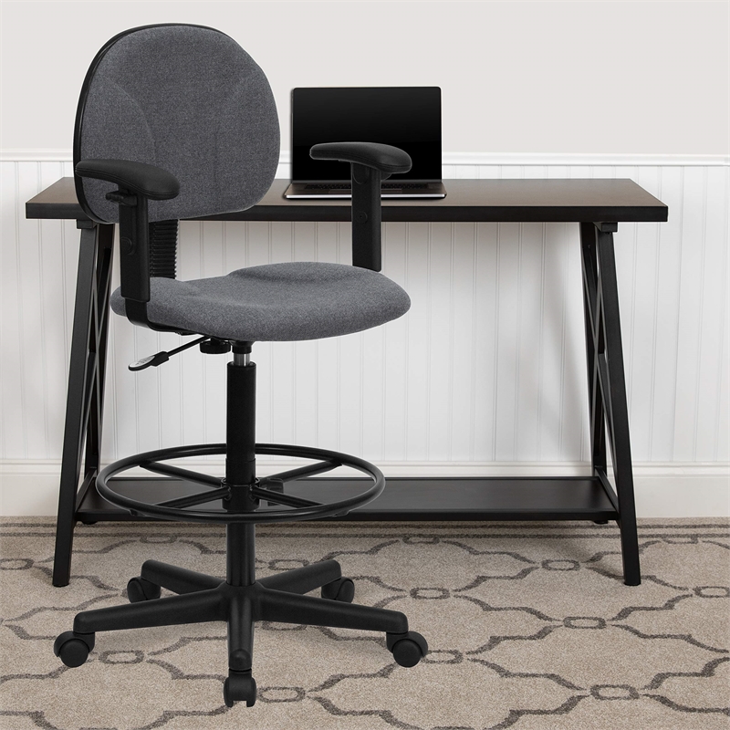 Flash Furniture Patterned Ergonomic Drafting Chair in Gray with Arms