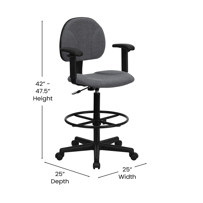 Flash Furniture Patterned Ergonomic Drafting Chair in Gray with Arms