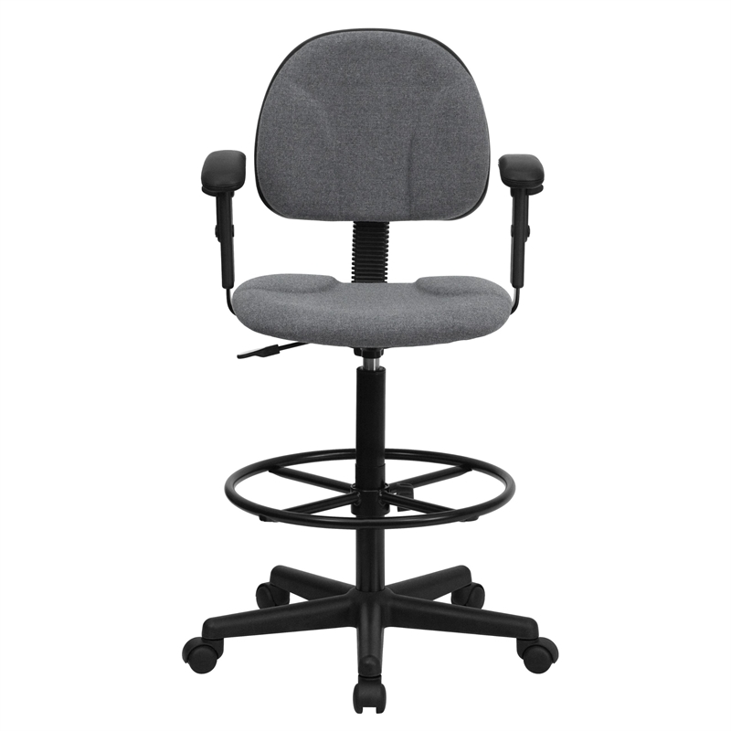 Flash Furniture Patterned Ergonomic Drafting Chair in Gray with Arms