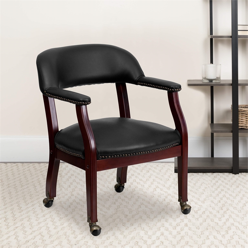 Flash Furniture Luxurious Conference Guest Chair in Black with Casters