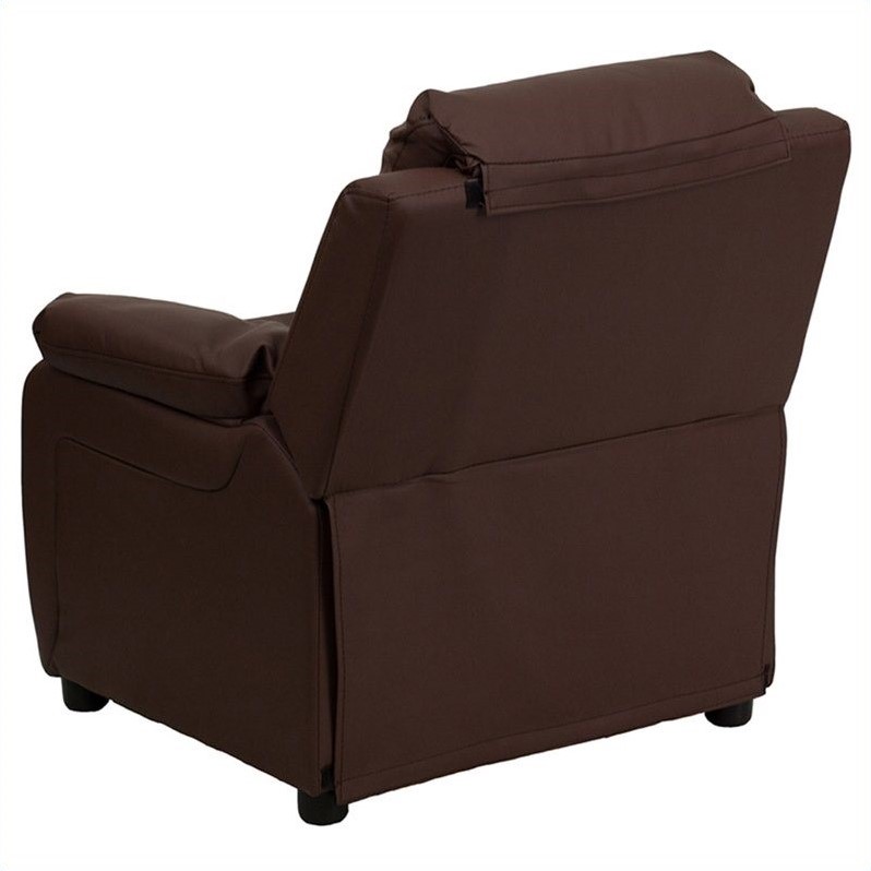Flash Furniture Storage Arms Leathersoft Upholstered Kids Recliner in Brown