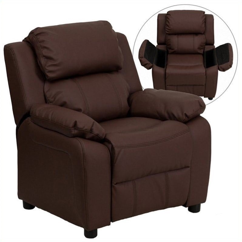Flash Furniture Storage Arms Leathersoft Upholstered Kids Recliner in Brown
