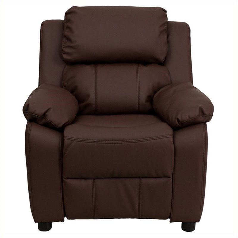 Flash Furniture Storage Arms Leathersoft Upholstered Kids Recliner in Brown