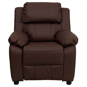 flash furniture heavily padded contemporary leather kids recliner with storage arms