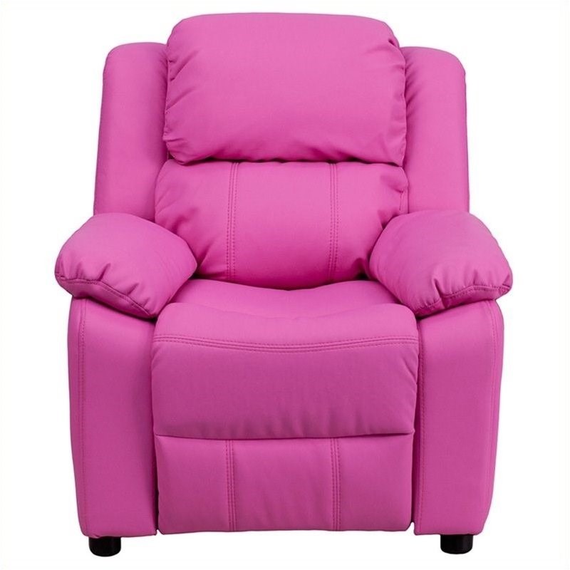 Flash Furniture Storage Arms Vinyl Upholstered Kids Recliner in Hot Pink