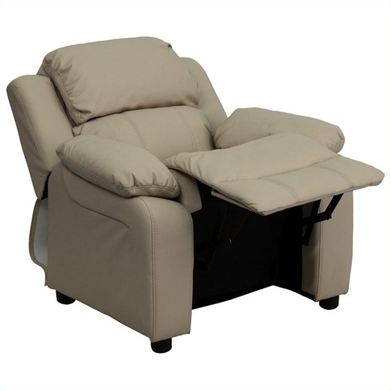 Flash Furniture Storage Arms Vinyl Upholstered Kids Recliner in Beige