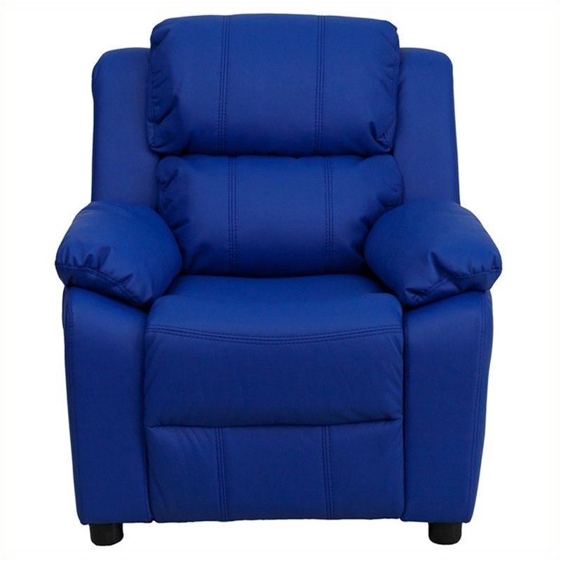 Flash Furniture Storage Arms Vinyl Upholstered Kids Recliner in Blue