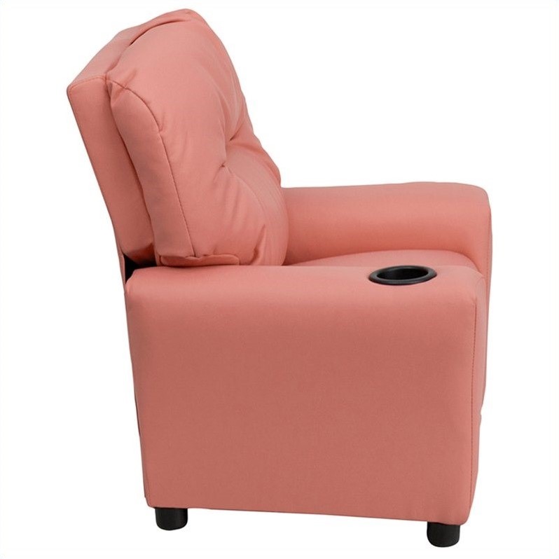 Flash Furniture Vinyl Upholstered Kids Recliner with Cup Holder in Pink