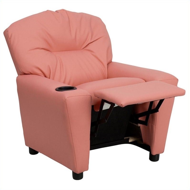Flash Furniture Vinyl Upholstered Kids Recliner with Cup Holder in Pink