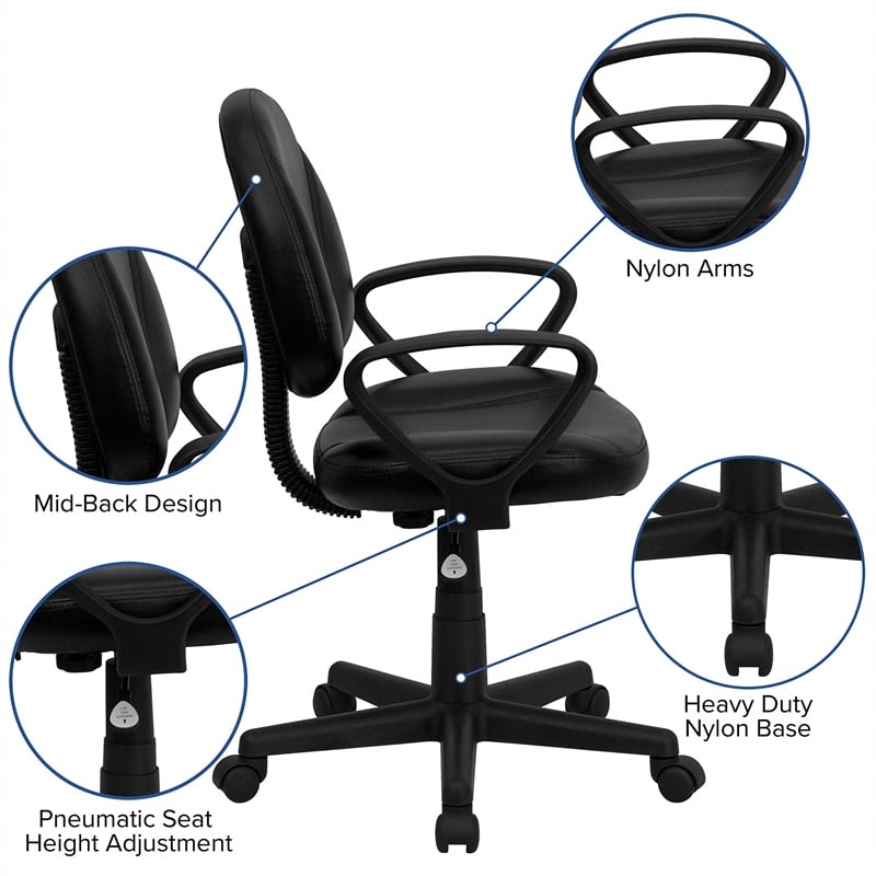 Flash Furniture Ergonomic Office Swivel Chair in Black with Arms