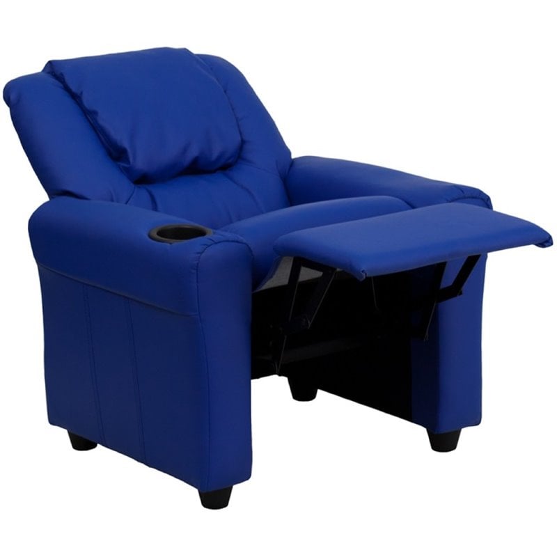 Flash Furniture Vinyl Recliner with Cup Holder and Headrest in Blue
