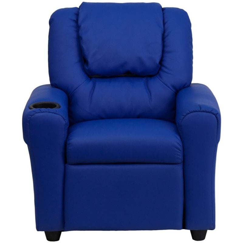 Flash Furniture Vinyl Recliner with Cup Holder and Headrest in Blue