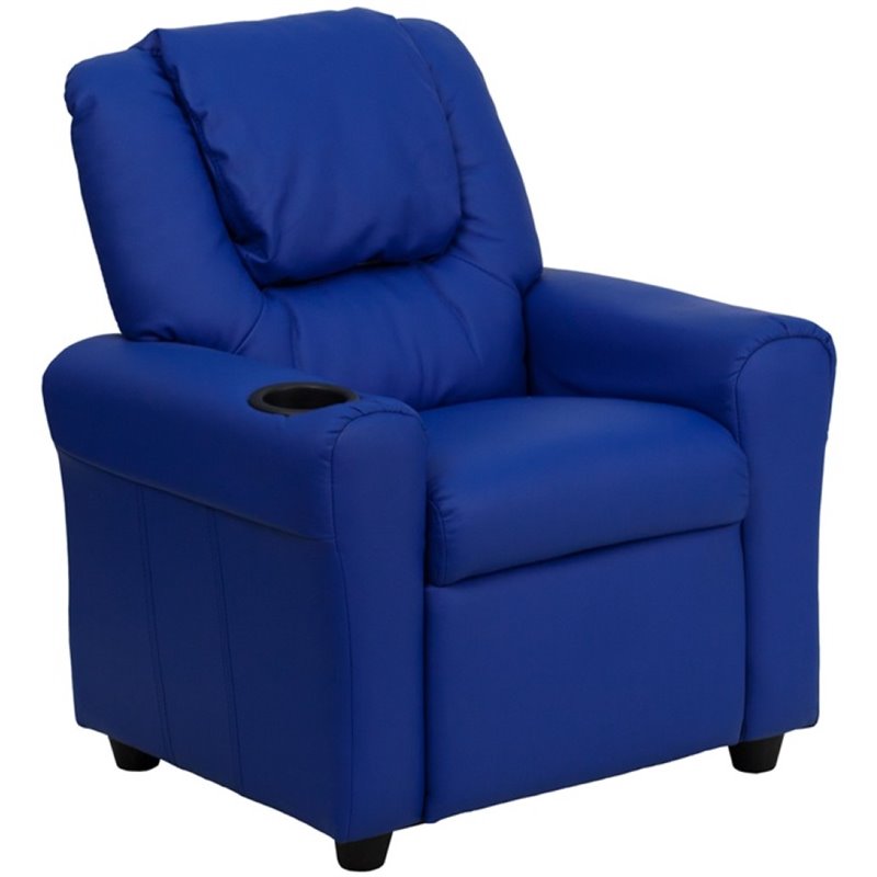 Flash Furniture Vinyl Recliner with Cup Holder and Headrest in Blue