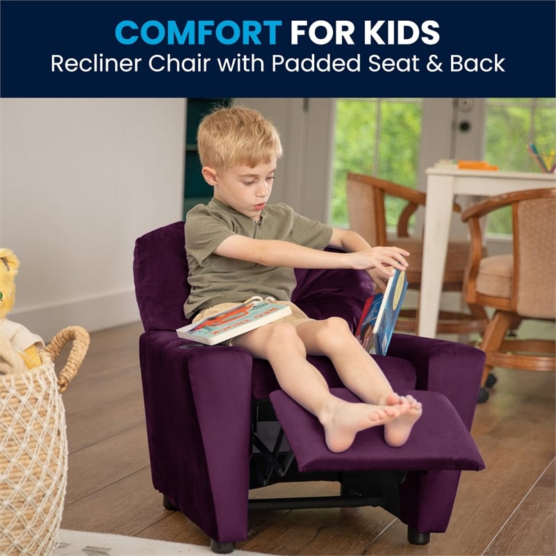 Flash Furniture Microfiber Upholstered Kids Recliner with Cup Holder in Purple