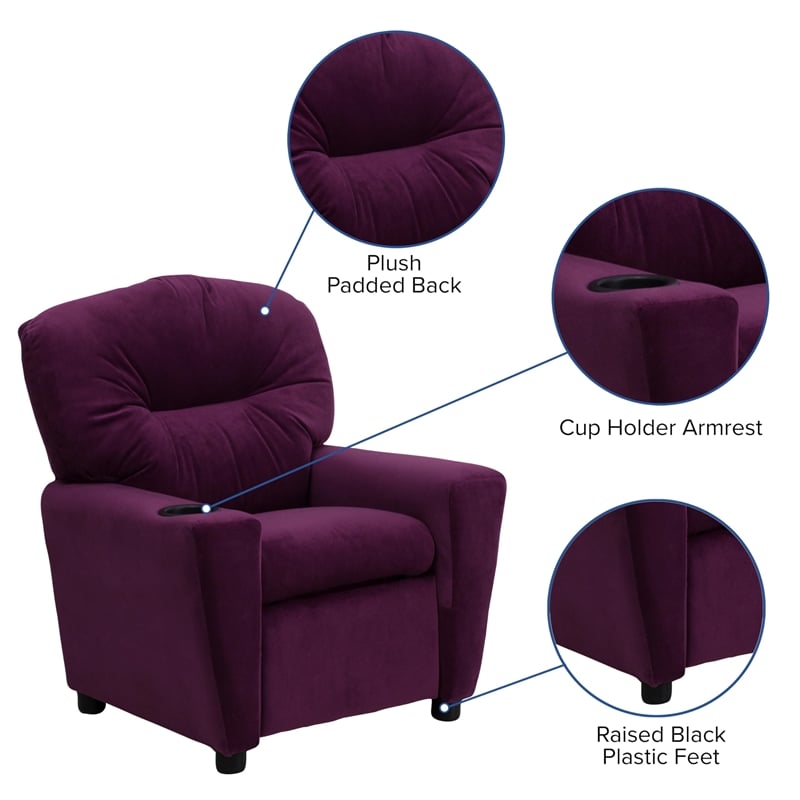 Flash Furniture Microfiber Upholstered Kids Recliner with Cup Holder in Purple