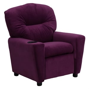 Flash Furniture Microfiber Upholstered Kids Recliner with Cup Holder in Purple