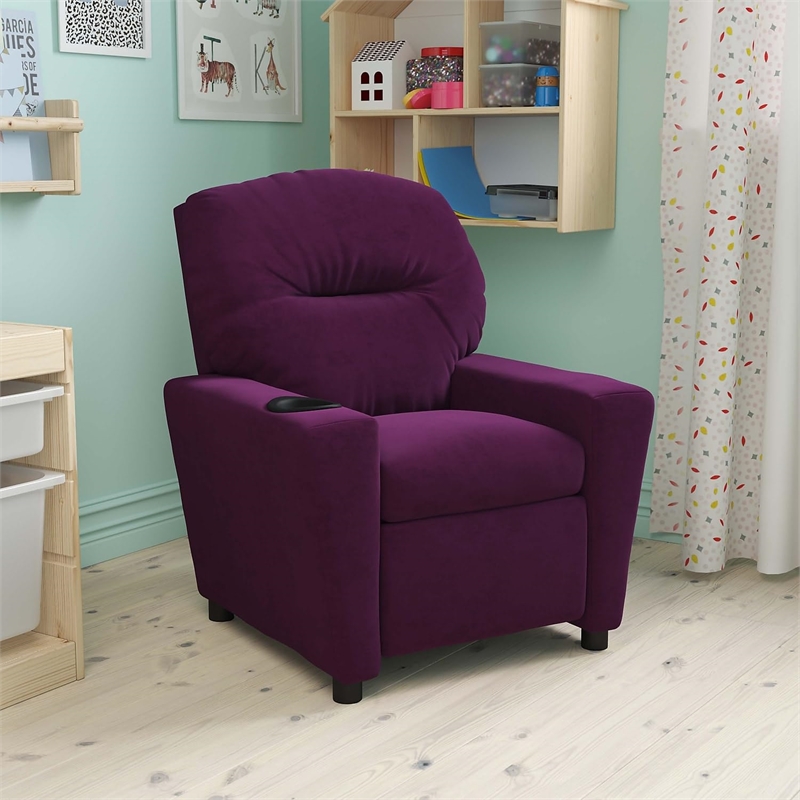 Flash Furniture Microfiber Upholstered Kids Recliner with Cup Holder in Purple