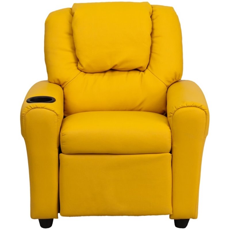 Flash Furniture Vinyl Recliner with Cup Holder and Headrest in Yellow