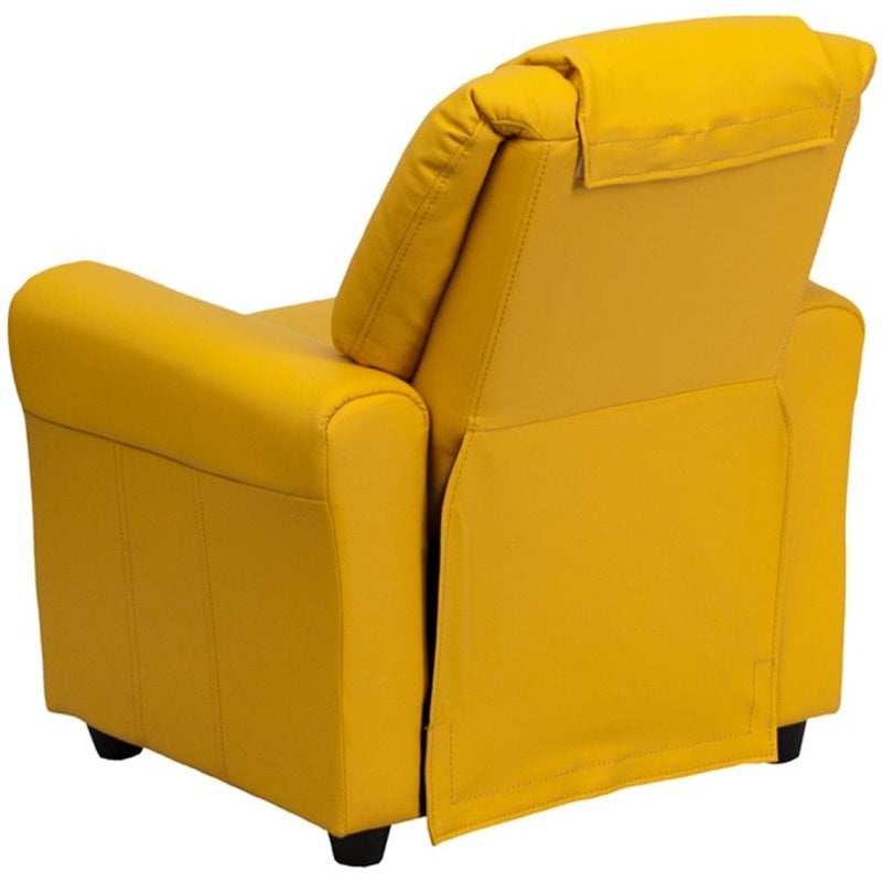 Flash Furniture Vinyl Recliner with Cup Holder and Headrest in Yellow