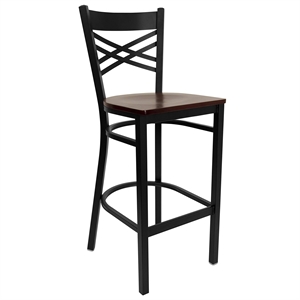 Flash Furniture Hercules 29&quot Black Back Metal Bar Stool in Mahogany