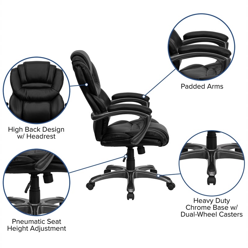 Flash Furniture High Back Office Chair with Leather Padded Loop Arms