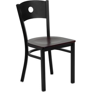 flash furniture hercules circle back metal wood seat restaurant dining side chair in black