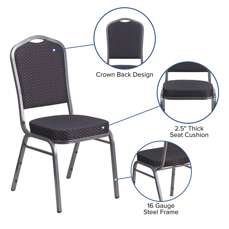 Flash Furniture HERCULES Series Crown Back Stacking Banquet Chair in Black  Fabric - Silver Frame