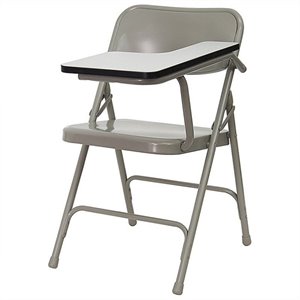 flash furniture premium steel folding chair in beige with tablet arm