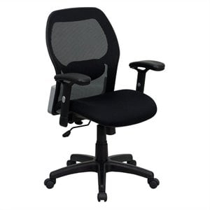 flash furniture mid back super mesh nylon base office swivel chair in black with fabric seat