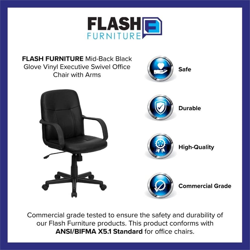 Flash Furniture Mid Back Glove Vinyl Executive Office Chair in Black