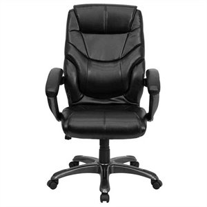 flash furniture contemporary ergonomic leather overstuffed office swivel chair in black