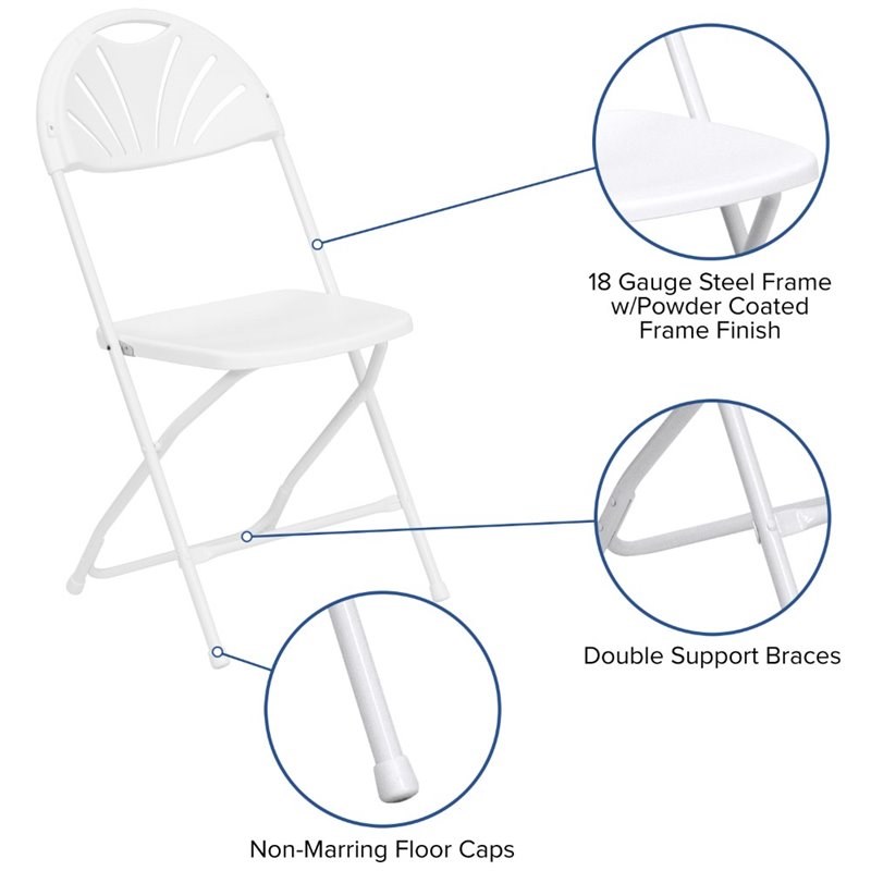 Flash Furniture Hercules Plastic Fan Back Folding Chair in White