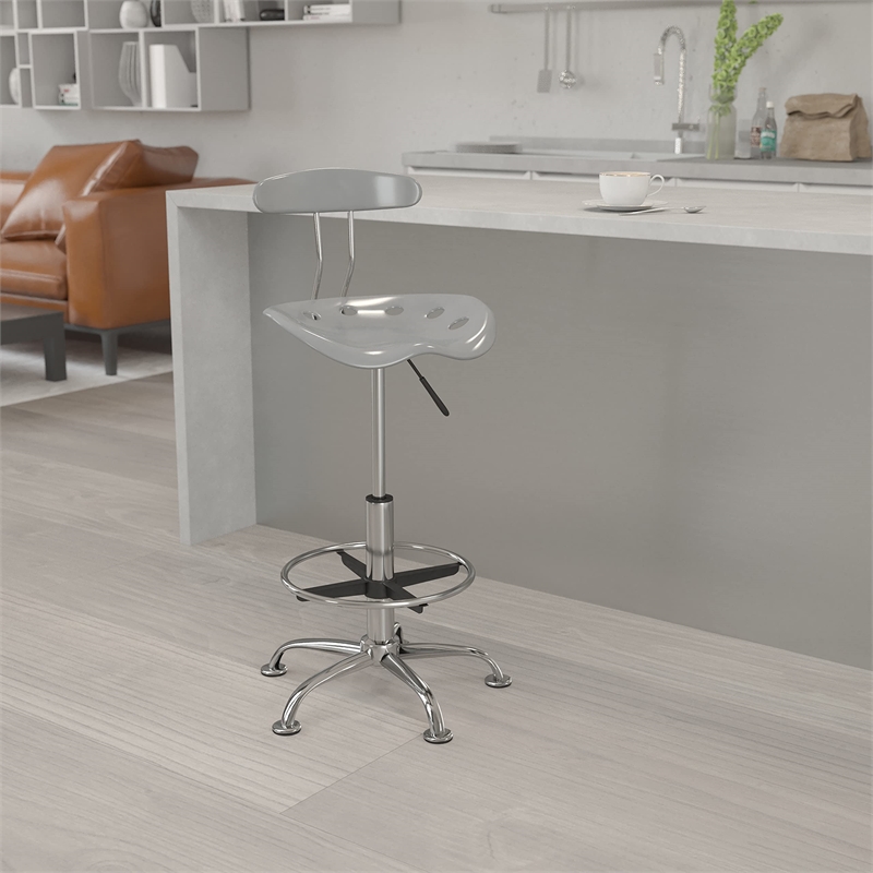 Flash Furniture Vibrant Drafting Chair Seat in Silver and Chrome