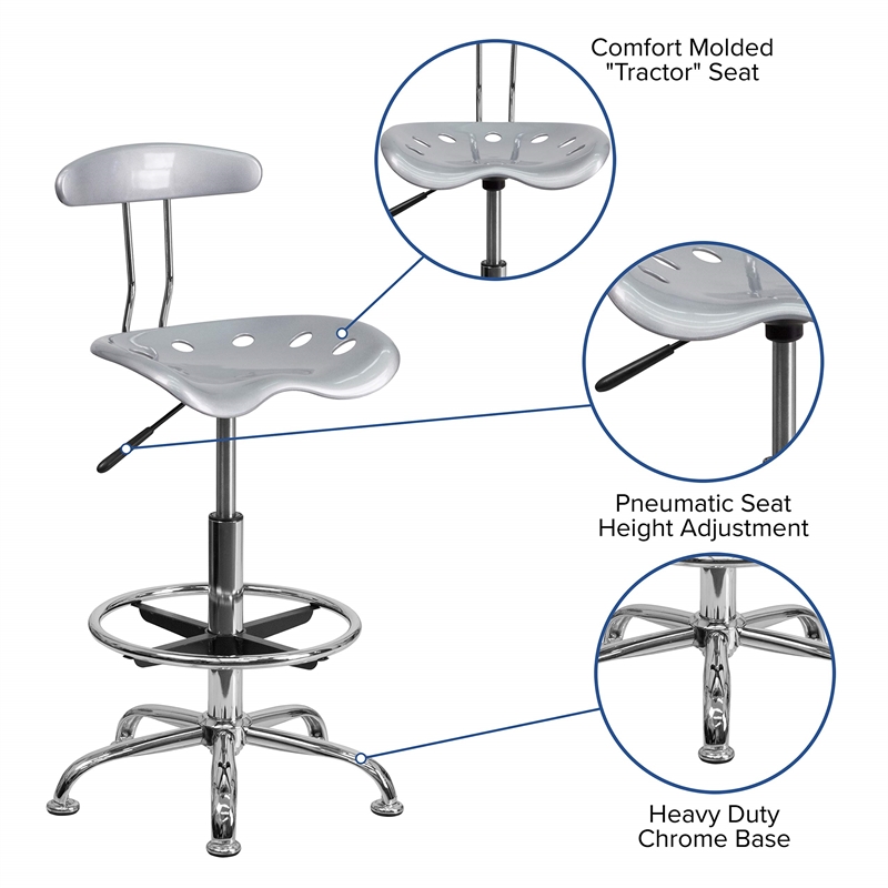 Flash Furniture Vibrant Drafting Chair Seat in Silver and Chrome