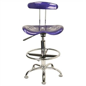 Flash Furniture Vibrant Drafting Chair Seat in Deep Blue and Chrome