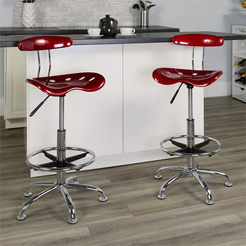Flash Furniture Vibrant Drafting Chair Seat in Wine Red and Chrome