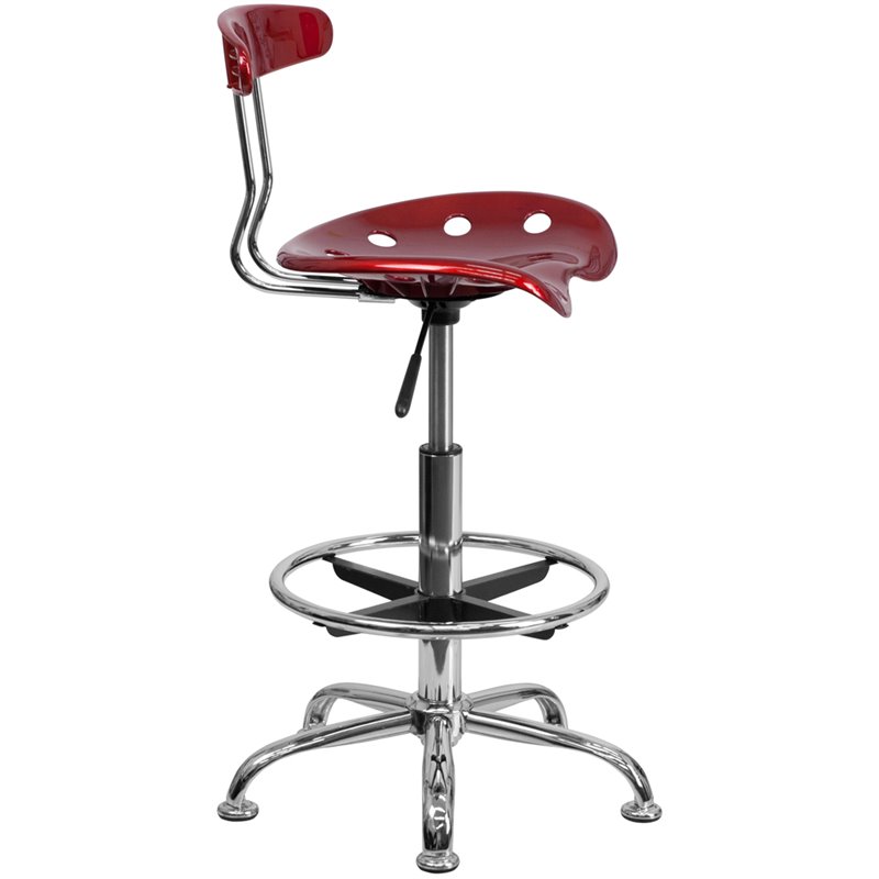 Flash Furniture Vibrant Drafting Chair Seat in Wine Red and Chrome