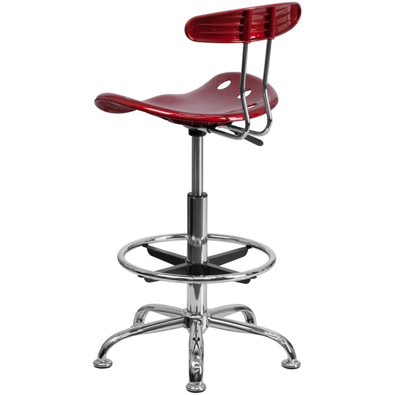 Flash Furniture Vibrant Drafting Chair Seat in Wine Red and Chrome