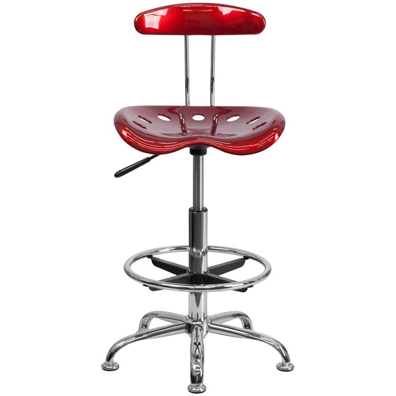 Flash Furniture Vibrant Drafting Chair Seat in Wine Red and Chrome