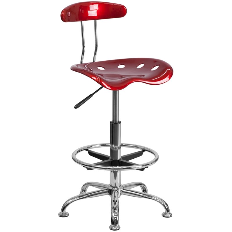 Flash Furniture Vibrant Drafting Chair Seat in Wine Red and Chrome