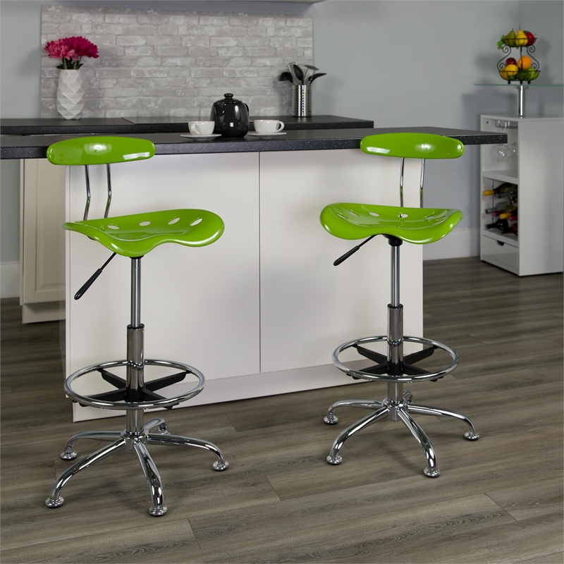 Flash Furniture Vibrant Drafting Chair Seat in Apple Green and Chrome