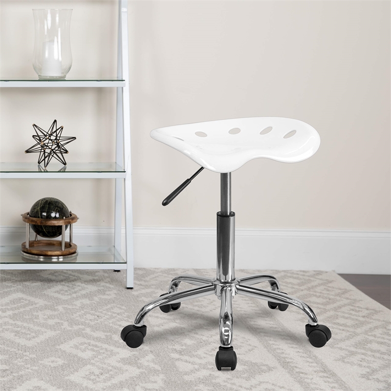 Flash Furniture Vibrant Chrome Adjustable Bar Stool in White