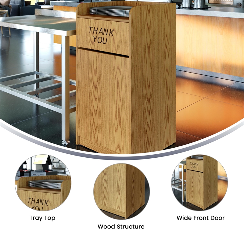 Flash Furniture Wood Tray Top Receptacle in Oak