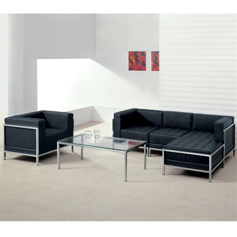 Flash Furniture Hercules Imagination Leather Tufted Left Corner Chair in Black