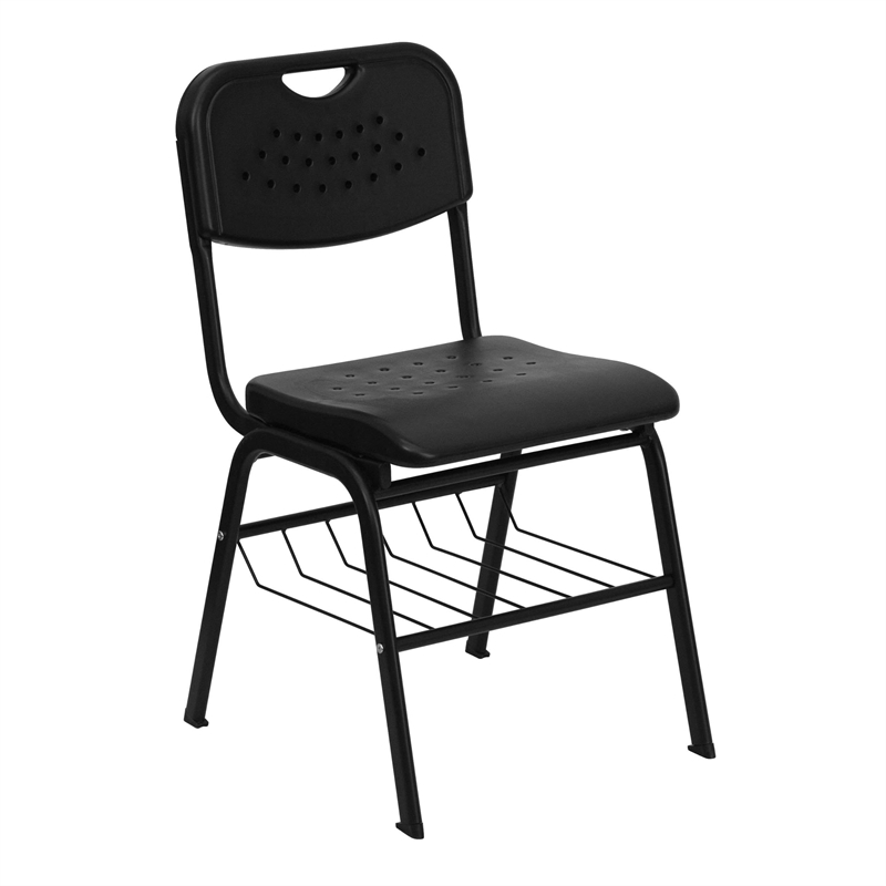 Flash Furniture Hercules Plastic Classroom Chair with Book Basket in Black