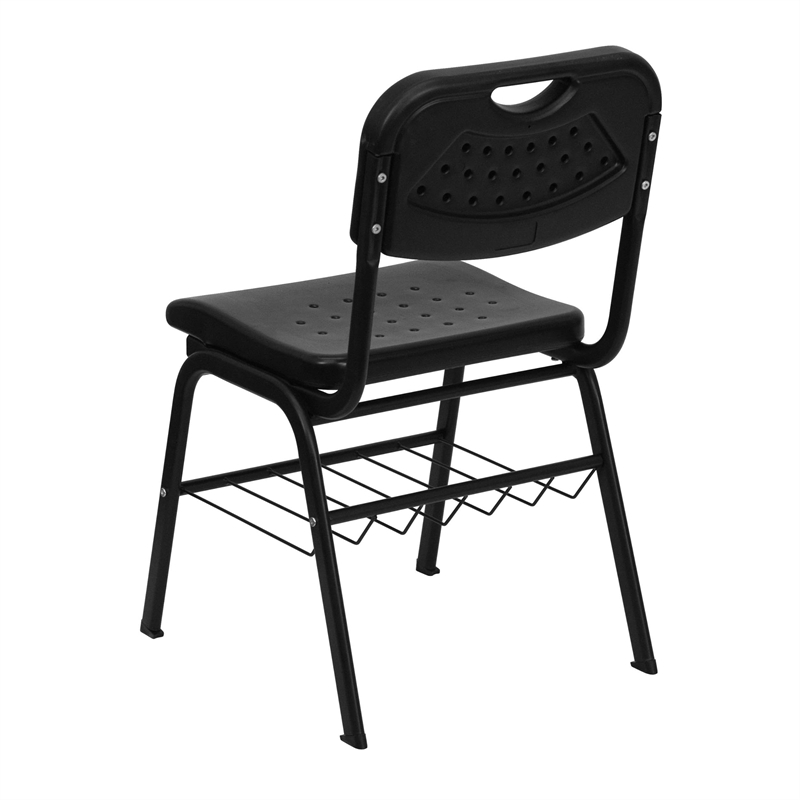 Flash Furniture Hercules Plastic Classroom Chair with Book Basket in Black