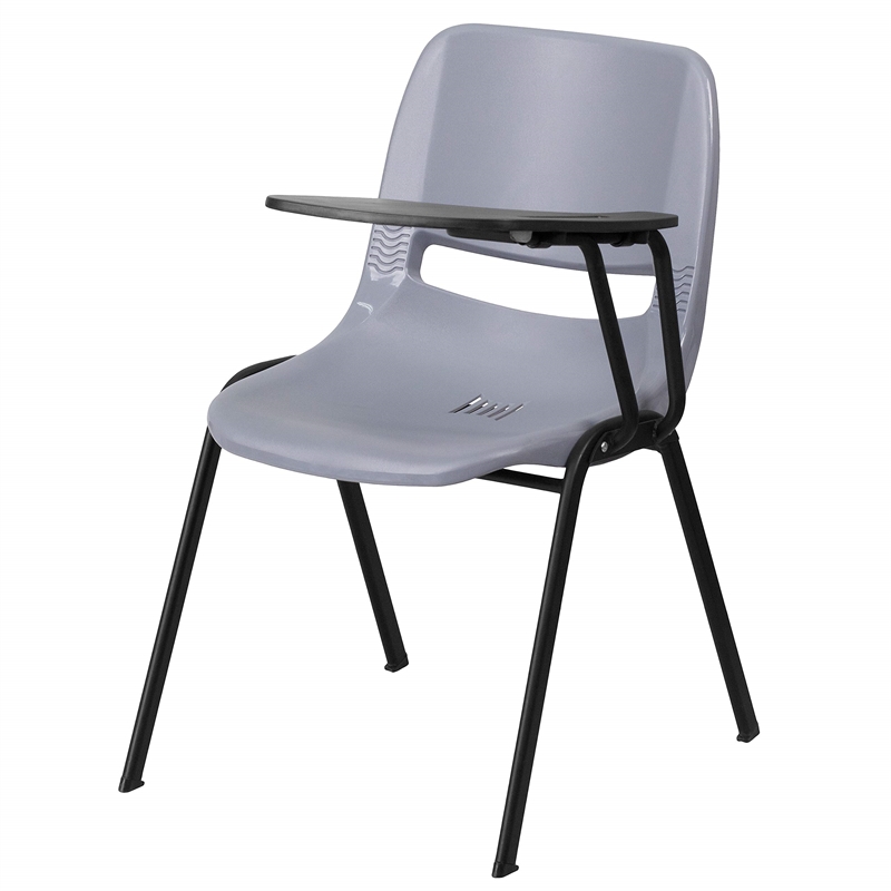 Flash Furniture Plastic Classroom Chair in Gray with Left Arm Tablet