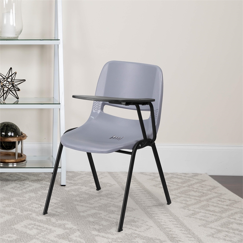 Flash Furniture Plastic Classroom Chair in Gray with Left Arm Tablet