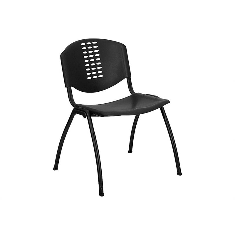 Flash Furniture Hercules Plastic Oval Cutout Back Stacking Chair in Black